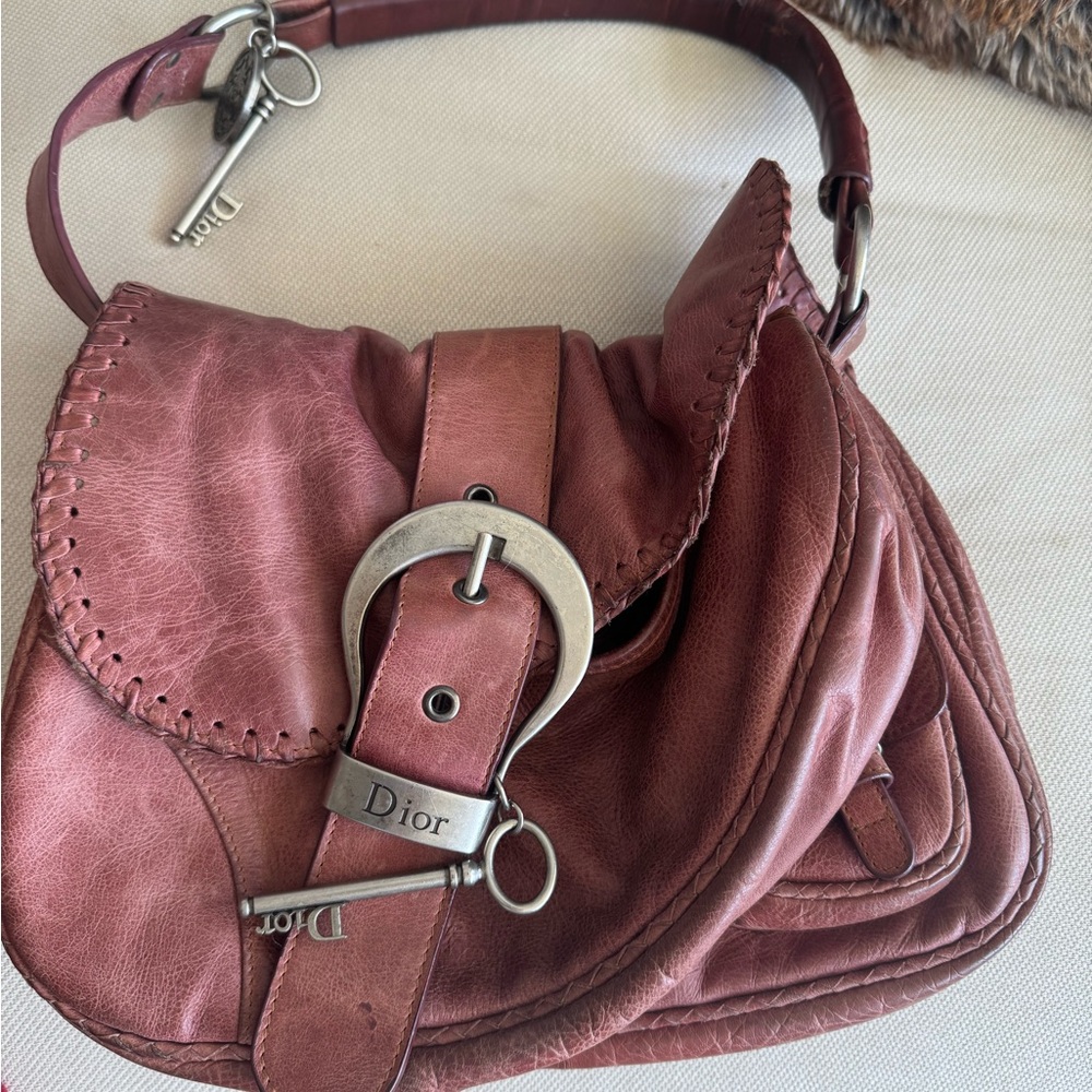 Dior Pink Shoulder Bag with Soft Leather and Silver Hardware